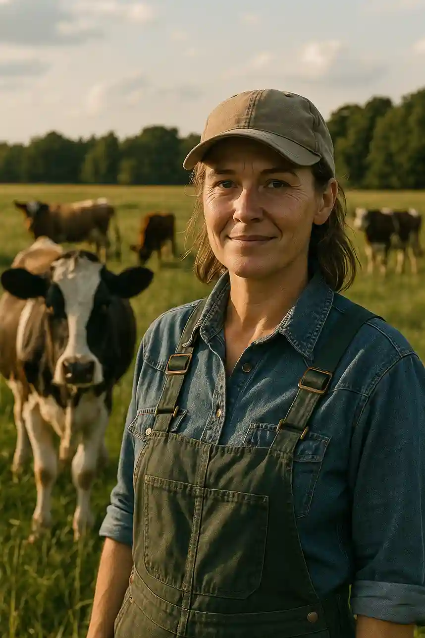 Portrait d'une éleveuse avec ses vaches